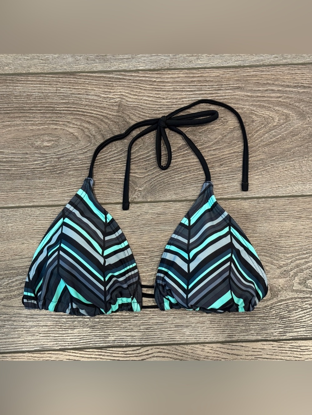 Mossimo Chevron Graphic Geometric Triangle Swim Bikini Top - Black, Teal & Aqua